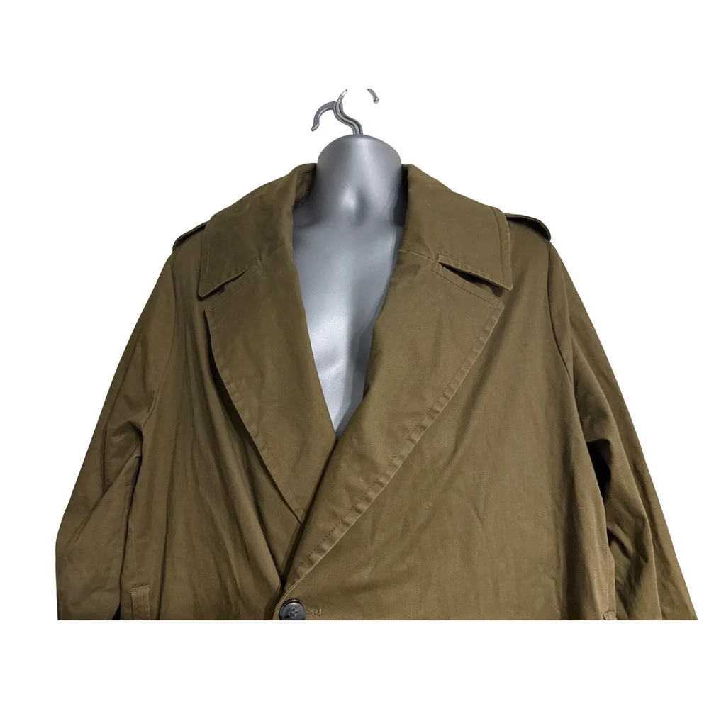 Topman Mens Olive Green Double Breasted‎ Trench Coat Longline Jacket Size M